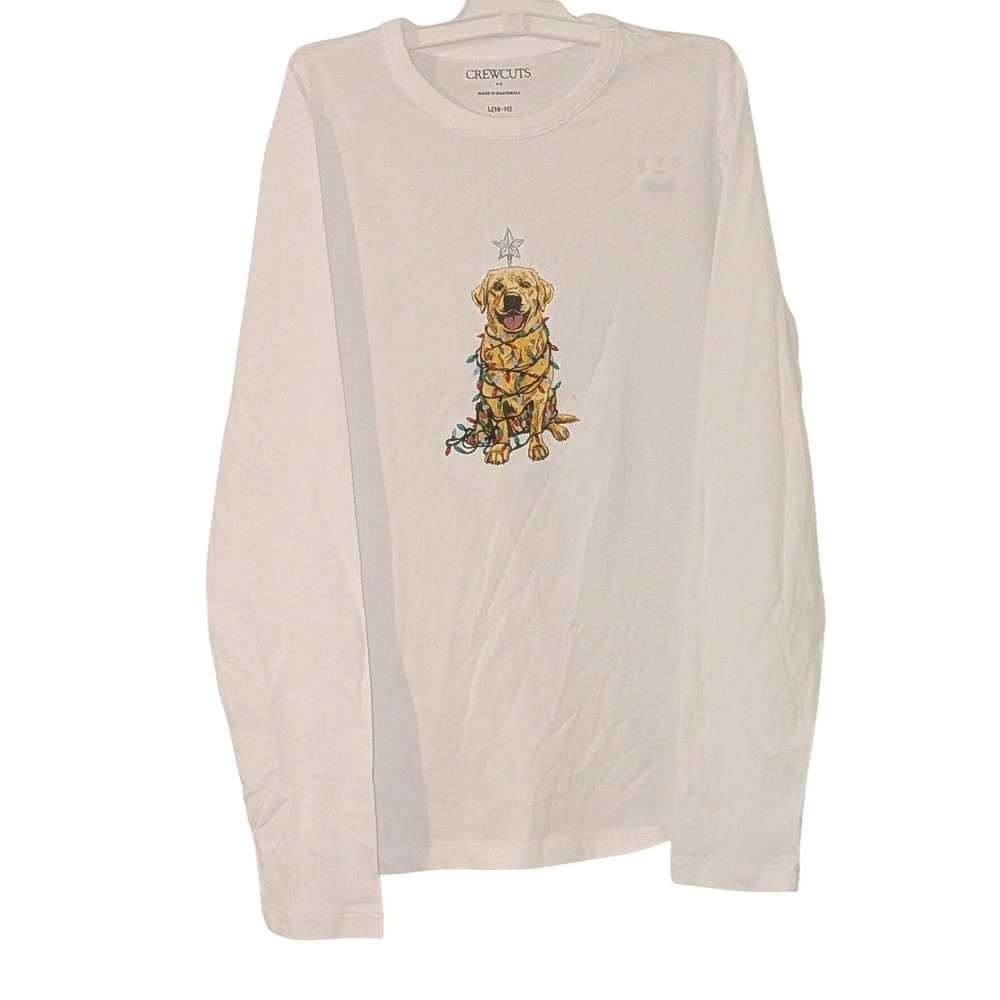 Crewcuts J.Crew Girls Christmas Golden Retriever Dog LS Tee‎ White L 10-11 NWT - Picture 2 of 7